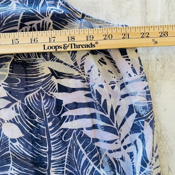 Woman Within Blue Tropical Leaf Print Sleeveless Linen Blend High Low Dress 18W - Picture 8 of 9